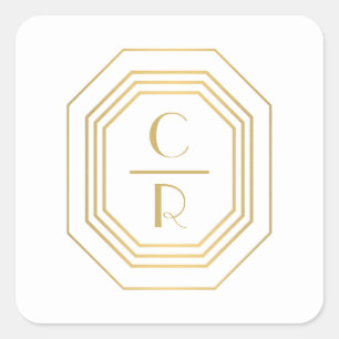 Art Deco Stapo Monogram Logotyp Guld/White Fyrkantigt Klistermärke