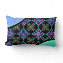 Art Deco Star Flowers Aqua Violet Blue på Black -2