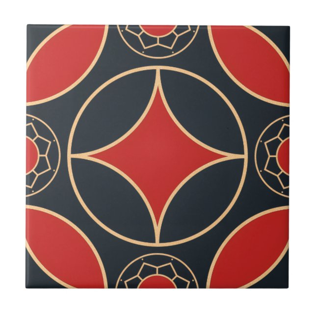 art deco   star in red  and black  kakelplatta (Framsidan)