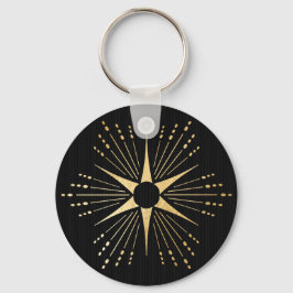 Art Deco Starburst Black och Guld Nyckelring