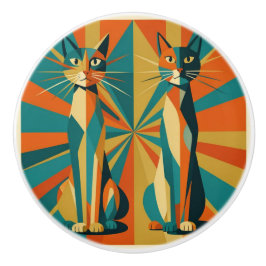 Art Deco Starburst Katter Orange & Teal Knopp