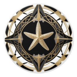Art Deco Starfish Sea Star Black White och Guld Knopp