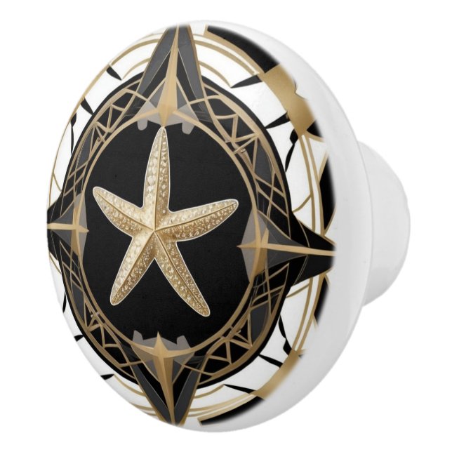 Art Deco Starfish Sea Star Black White och Guld Knopp (Höger)