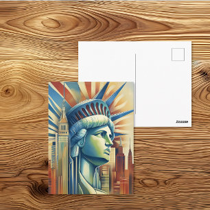Art Deco Staty över Frihet NYC Siluett Vykort