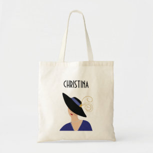 Art Deco-stil 1930-tals kvinna i svart hatt Tygkasse
