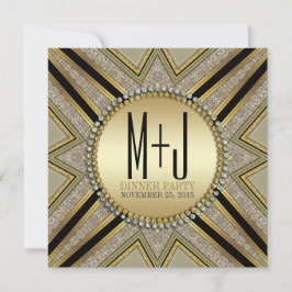 Art Deco-stil Beige Guld Middagsfestinladan Inbjudningar
