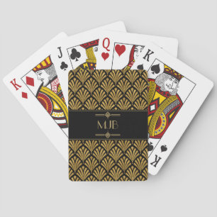 Art Deco Stil Black och Guld Fläkt Mönster Casinokort