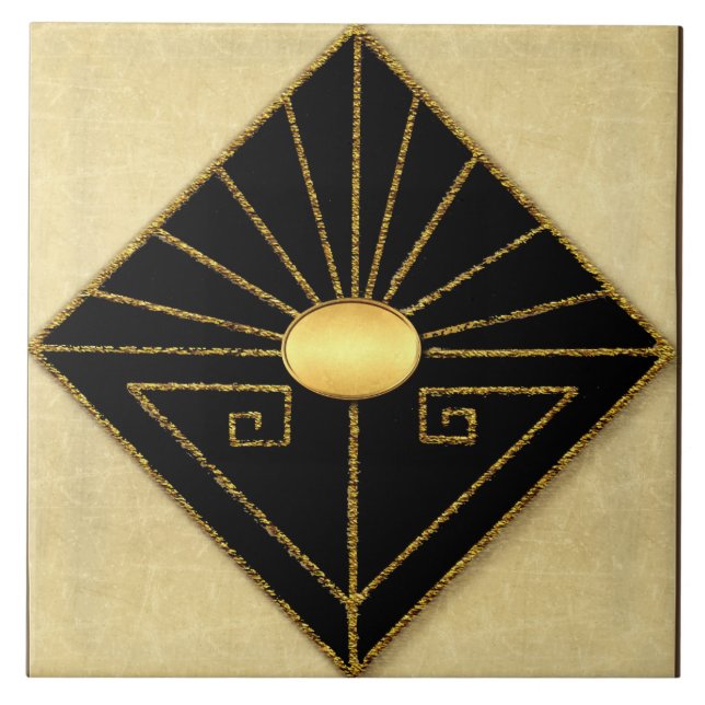 Art Deco Stil Black och Guld Kakelplatta (Framsidan)