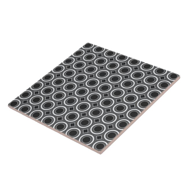 Art Deco Stil Black & White Circles 6 Inch Tile Kakelplatta (Sidan)