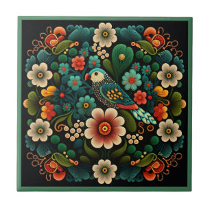 Art deco stil-blomman mönster fågelkeramisk panel kakelplatta