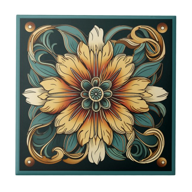 Art deco stil-blomman mönster keramisk panel kakelplatta (Framsidan)