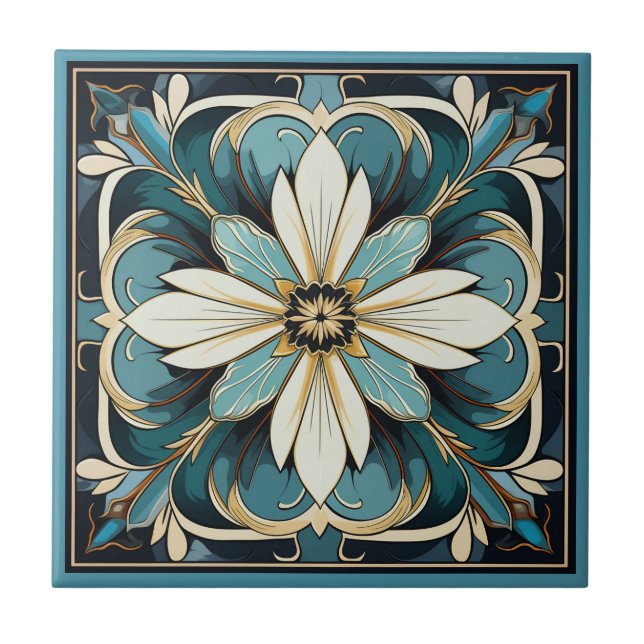 Art deco stil-blomman mönster keramisk panel kakelplatta (Framsidan)