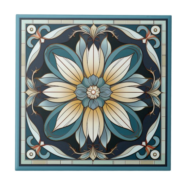 Art deco stil-blomman mönster keramisk panel kakelplatta (Framsidan)