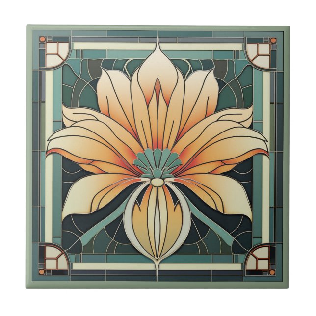 Art deco stil-blomman mönster keramisk panel kakelplatta (Framsidan)