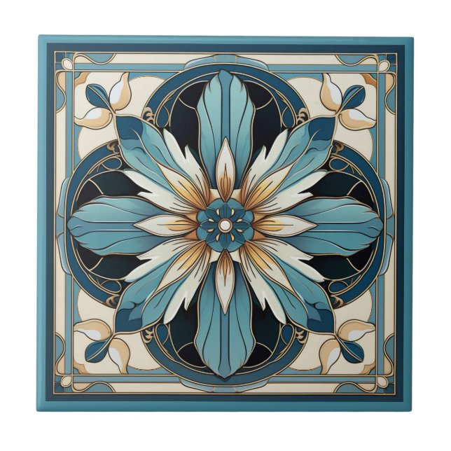 Art deco stil-blomman mönster keramisk panel kakelplatta (Framsidan)