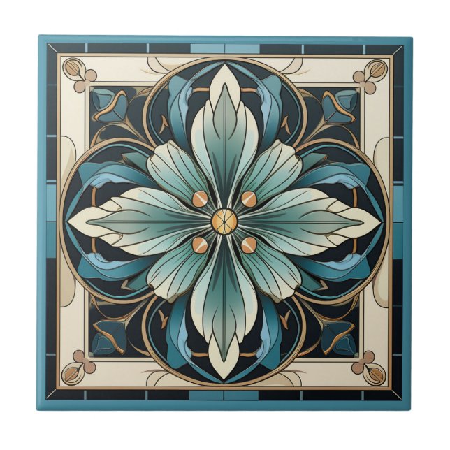 Art deco stil-blomman mönster keramisk panel kakelplatta (Framsidan)