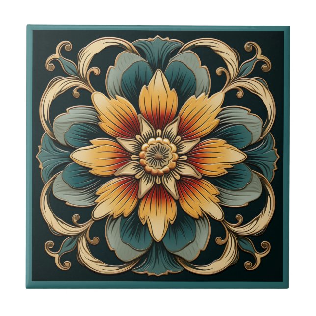 Art deco stil-blomman mönster keramisk panel kakelplatta (Framsidan)