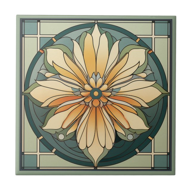 Art deco stil-blomman mönster keramisk panel kakelplatta (Framsidan)