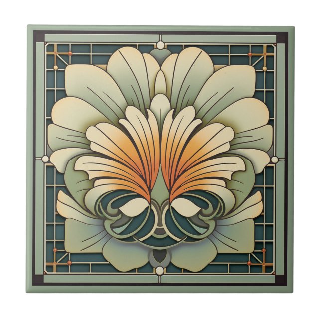 Art deco stil-blomman mönster keramisk panel kakelplatta (Framsidan)