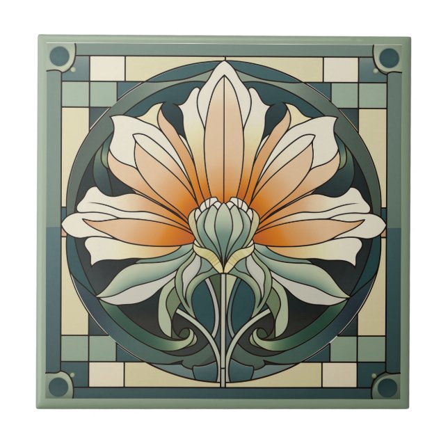 Art deco stil-blomman mönster keramisk panel kakelplatta (Framsidan)