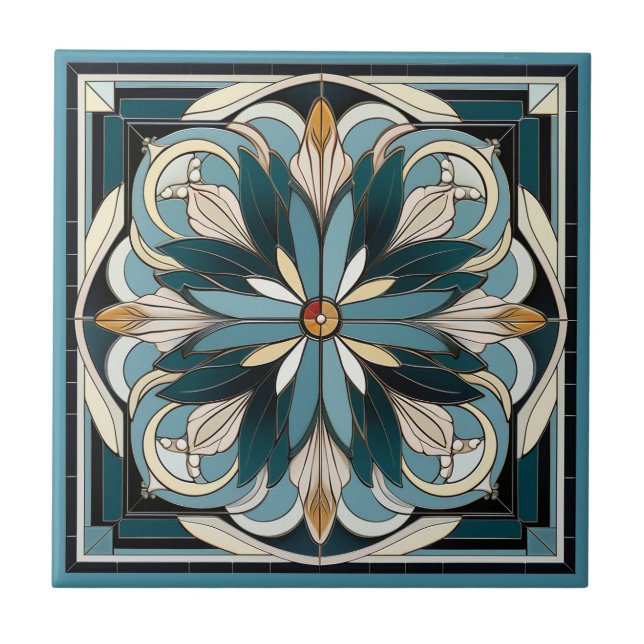 Art deco stil-blomman mönster keramisk panel kakelplatta (Framsidan)