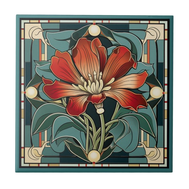 Art deco stil-blomman mönster keramisk panel kakelplatta (Framsidan)