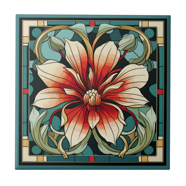 Art deco stil-blomman mönster keramisk panel kakelplatta (Framsidan)