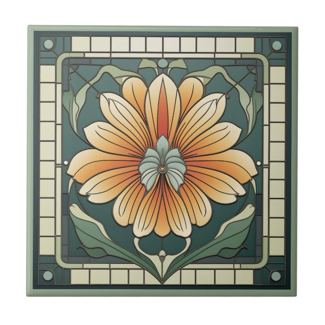 Art deco stil-blomman mönster keramisk panel kakelplatta (Framsidan)