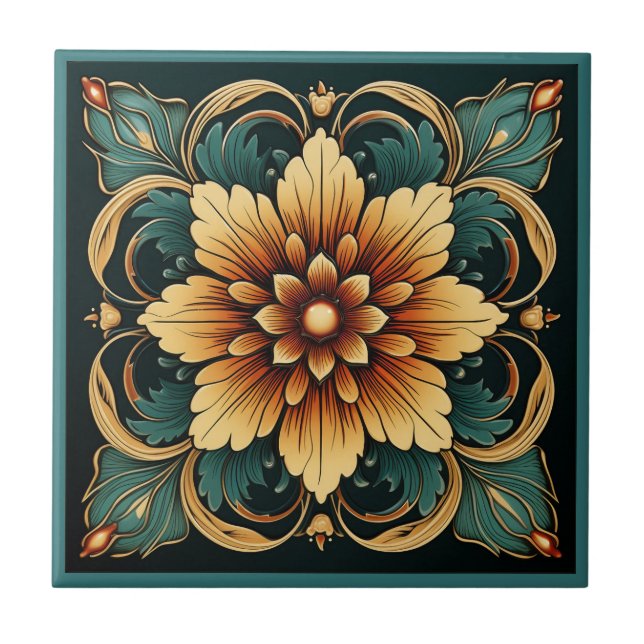 Art deco stil-blomman mönster keramisk panel kakelplatta (Framsidan)