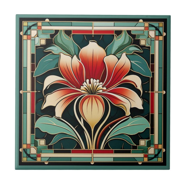 Art deco stil-blomman mönster keramisk panel kakelplatta (Framsidan)