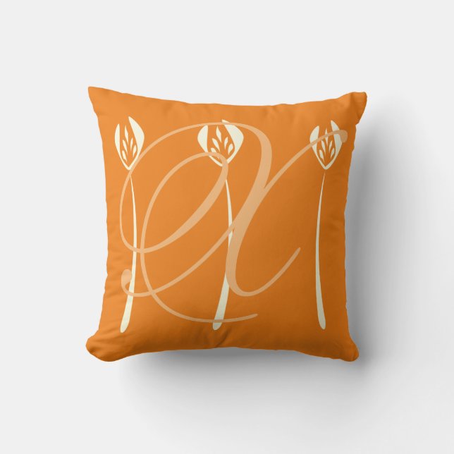 Art Deco Stil Blommigt - höstsänkning Monogram Kudde (Framsida)