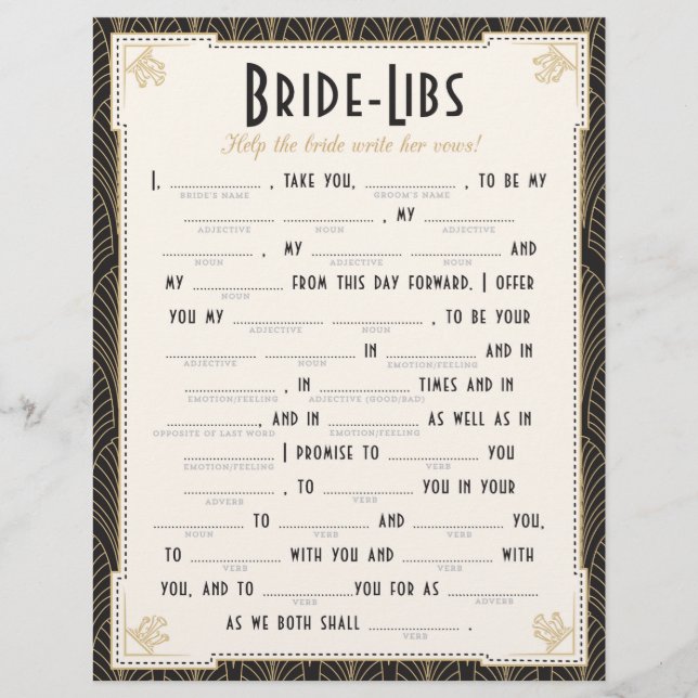 Art Deco Stil Bride Libs-spel (Framsida)