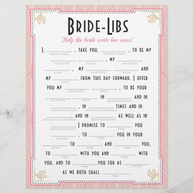 Art Deco Stil Bride Libs-spel (Framsida)