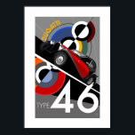 Art Deco Stil Buggatti Car Poster<br><div class="desc">(Ja,  jag vet att Buggatti har fel!!) Detta är en konst deco stil typ 46-bil som poster med en Robert Delaunay stil-bakgrund.Designad och illustrerad av mig själv är detta en underbar fråga för alla ägare av dessa unika lyxbilar.</div>