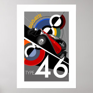 Art Deco Stil Buggatti Car Poster