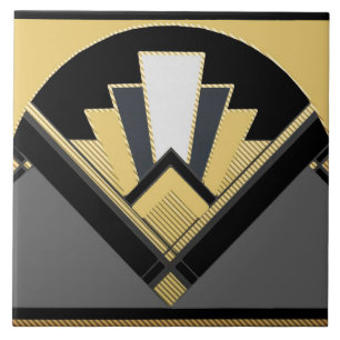 Art Deco Stil Fläkt (Gult) Kakelplatta