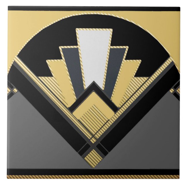 Art Deco Stil Fläkt (Gult) Kakelplatta (Framsidan)