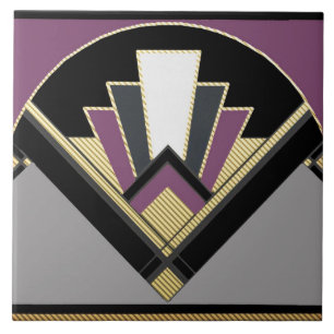 Art Deco Stil Fläkt (Lila) keramik Kakelplatta