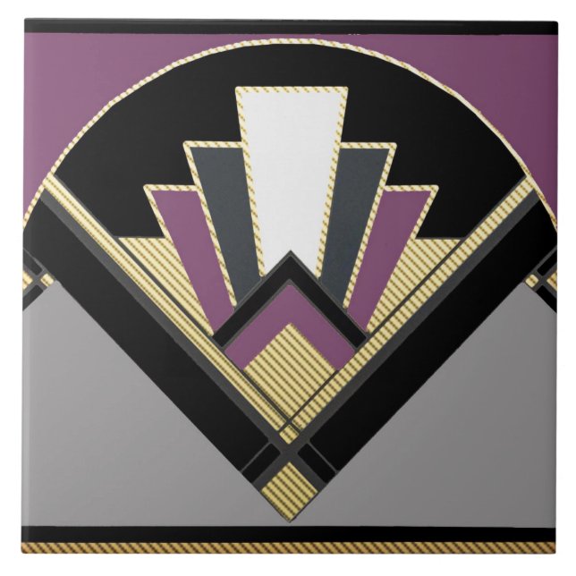 Art Deco Stil Fläkt (Lila) keramik Kakelplatta (Framsidan)