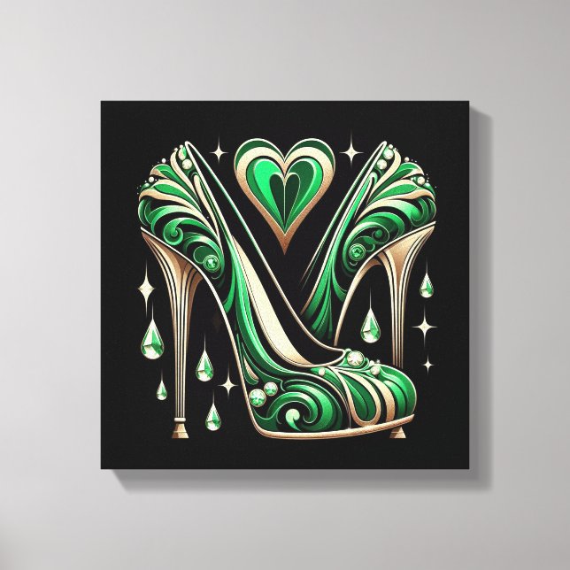 Art Deco Stil Grönt Stilettos Canvastryck (Framsida)