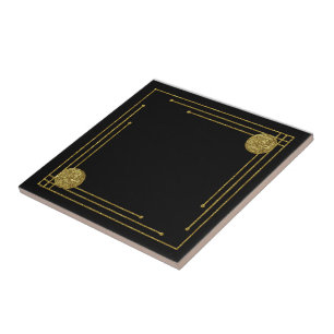 Art Deco Stil keramiskt plattor. Svarta och guld. Kakelplatta
