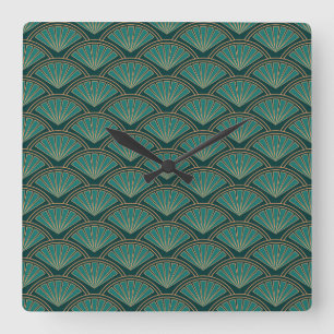Art Deco stil mönster i den femte grönten färg Fyrkantig Klocka