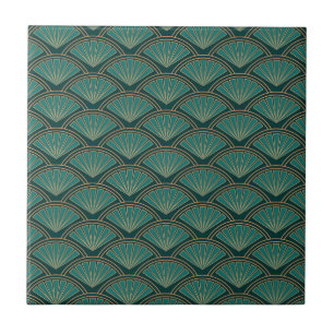 Art Deco stil mönster i den femte grönten färg Kakelplatta