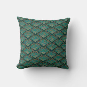 Art Deco stil mönster i den femte grönten färg Kudde