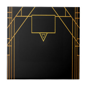 Art deco stil mönster i klassisk svarta och guld kakelplatta