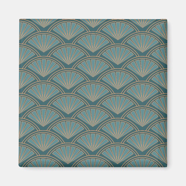 Art Deco stil mönster i tårblått färg Magnet (Framsidan)
