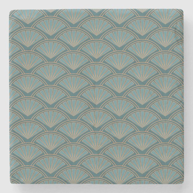 Art Deco stil mönster i tårblått färg Stenunderlägg (Framsidan)