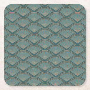 Art Deco stil mönster i tårblått färg Underlägg Papper Kvadrat