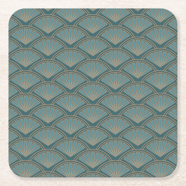 Art Deco stil mönster i tårblått färg Underlägg Papper Kvadrat (Framsidan)