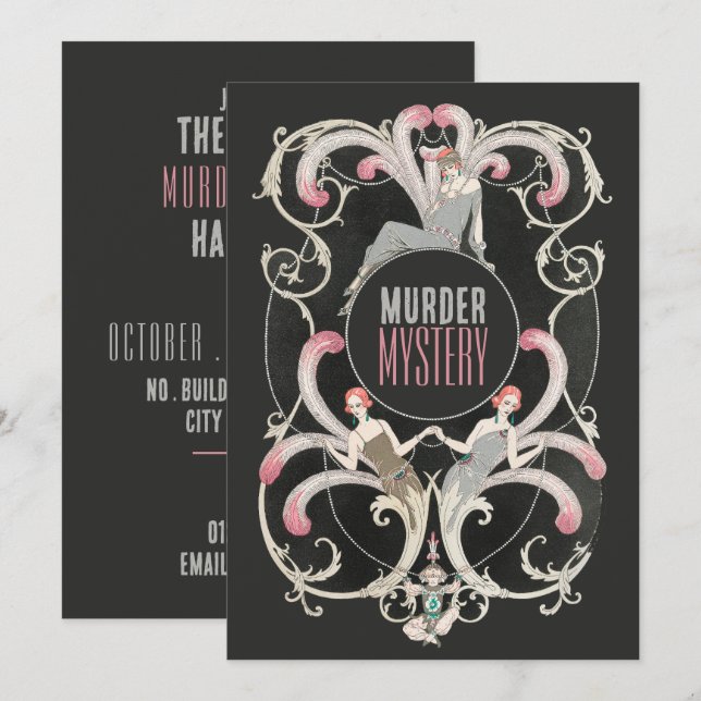 Art Deco Stil, Murder Myasty Halloween fest Inbjudningar (Fram/baksida)